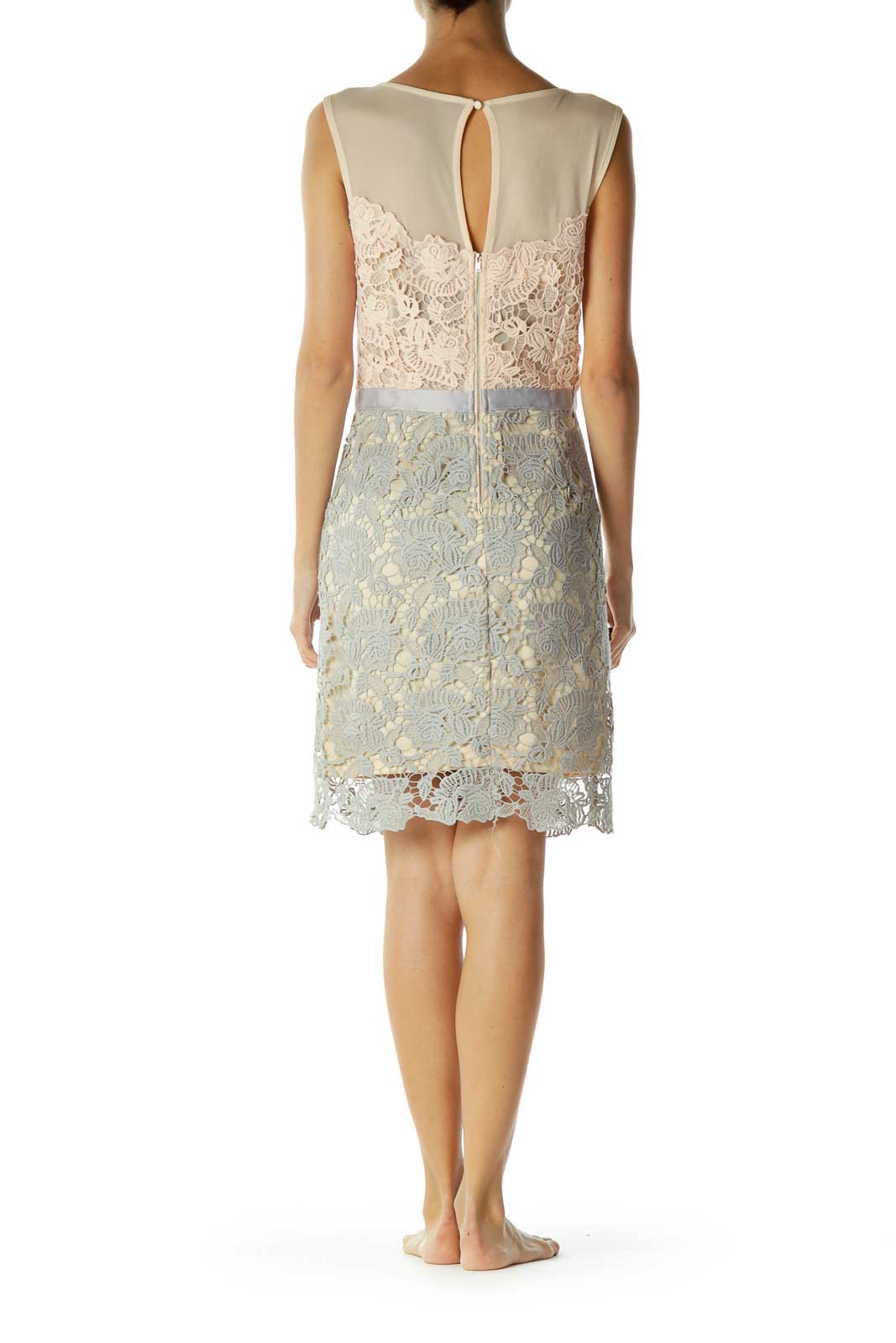 Beige Gray Lace Cocktail Dress