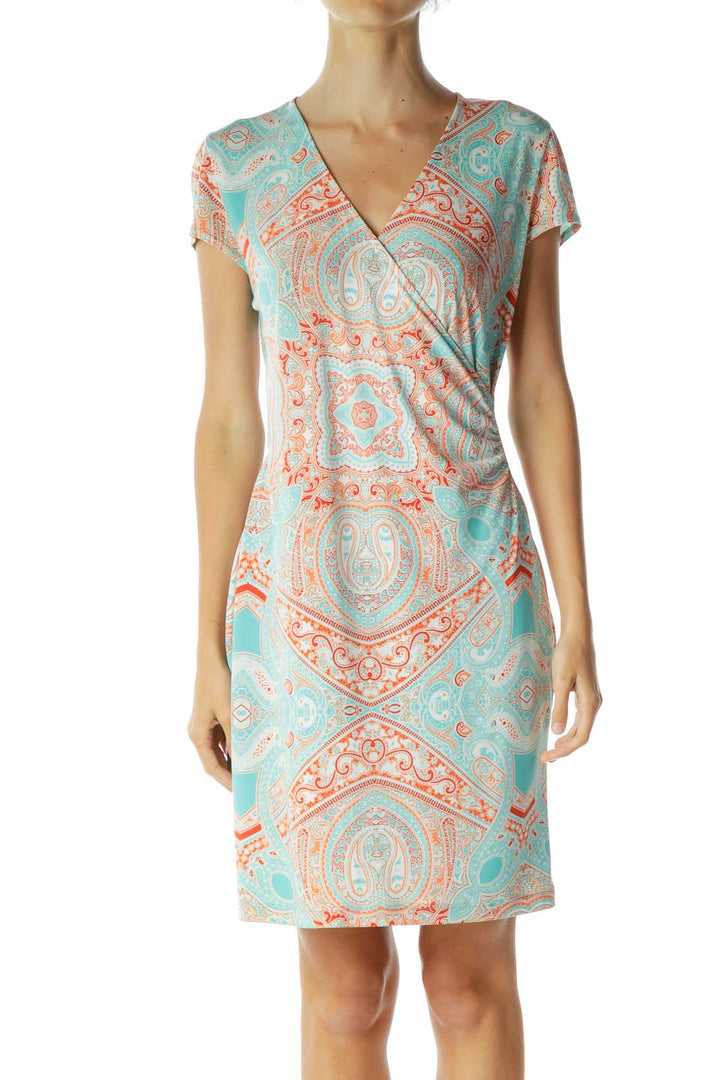 Blue Orange Paisley Print Day Dress