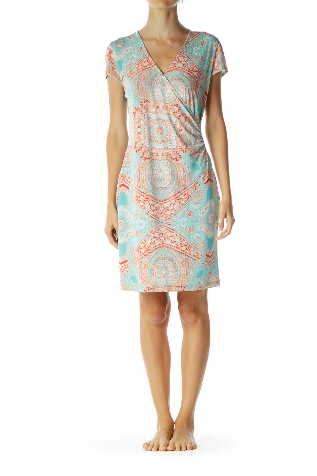 Blue Orange Paisley Print Day Dress