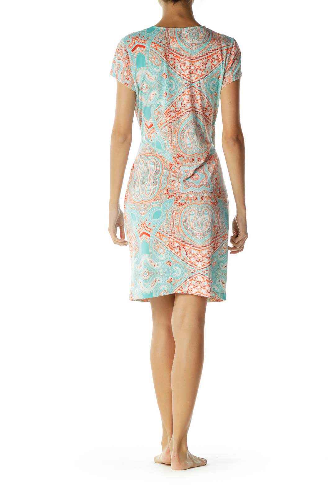 Blue Orange Paisley Print Day Dress