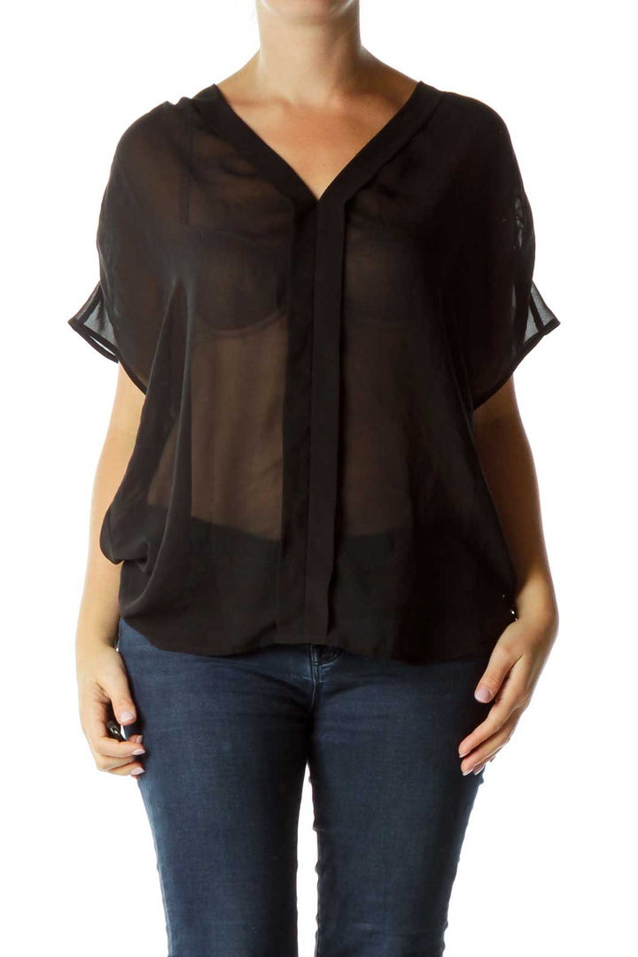 Black Sheer Short Sleeve Blouse