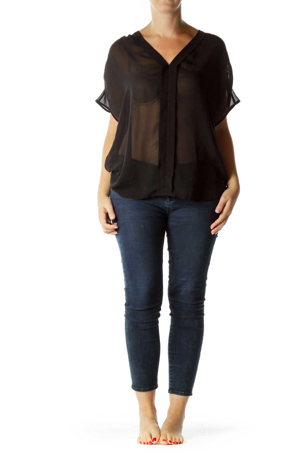 Black Sheer Short Sleeve Blouse