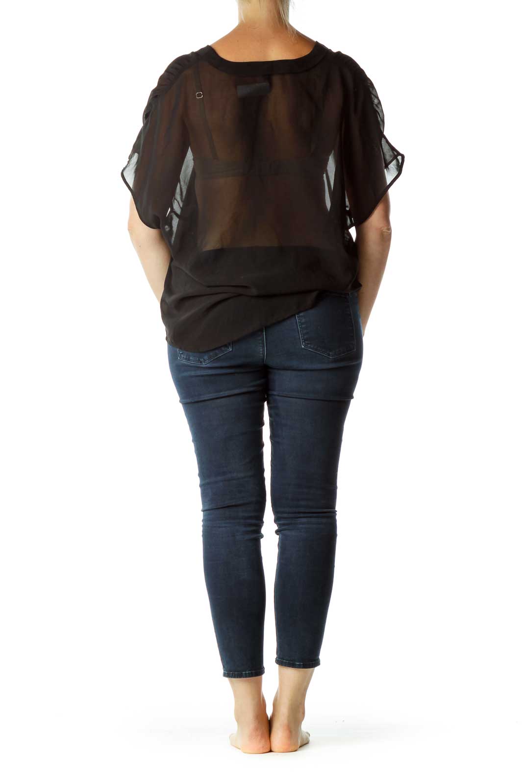 Black Sheer Short Sleeve Blouse