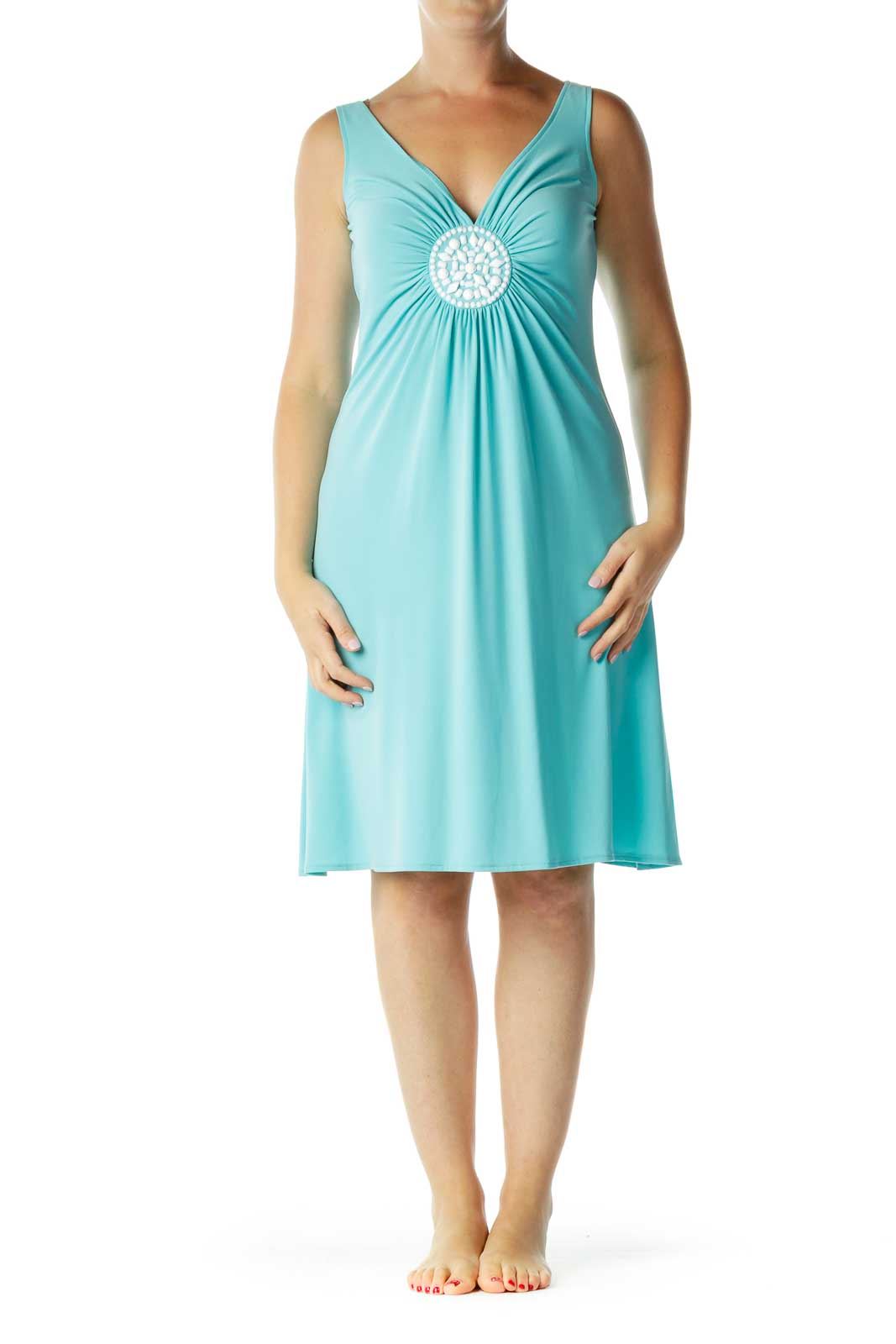 Blue Beaded Detailed Jersey Dress