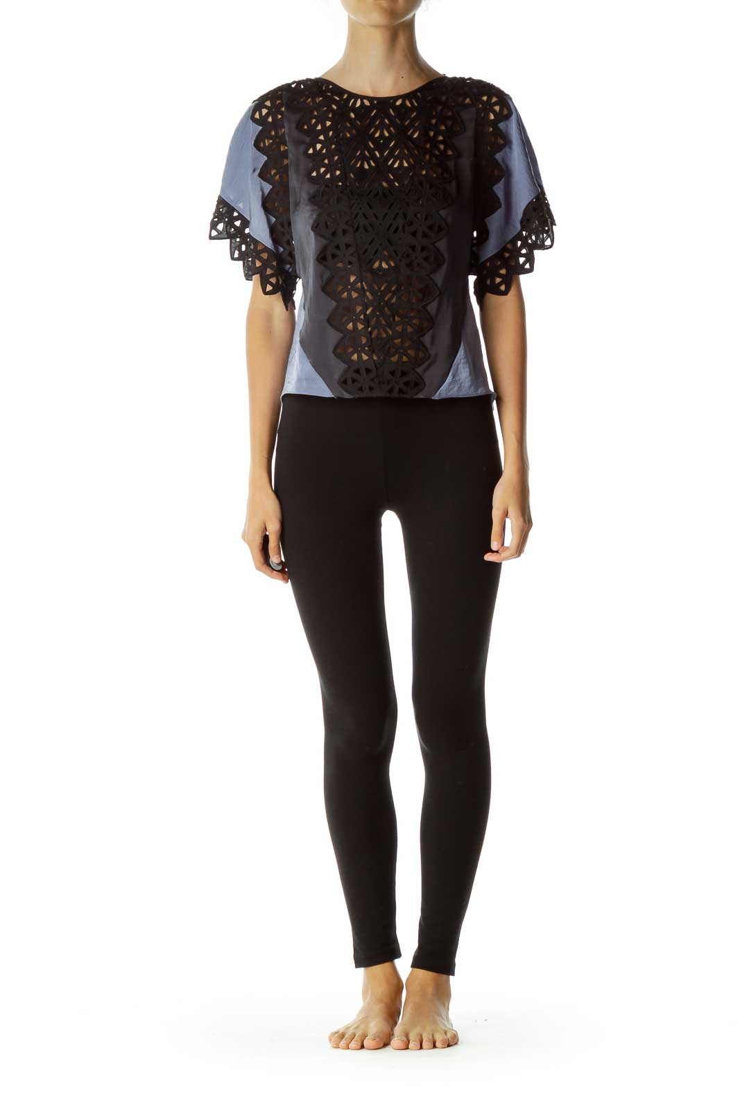 Blue Black Embroidered Blouse