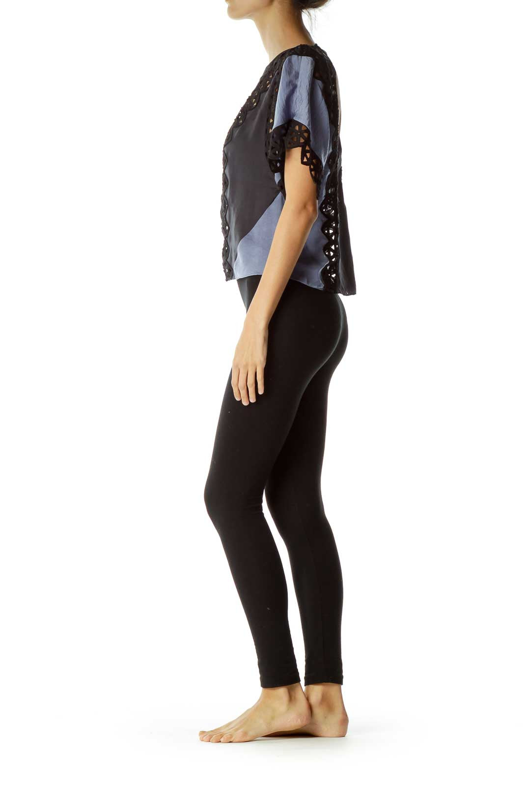 Blue Black Embroidered Blouse