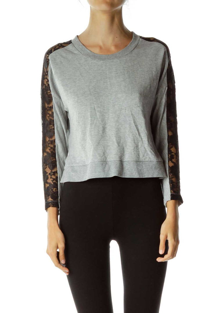 Gray Black Lace Sweatshirt