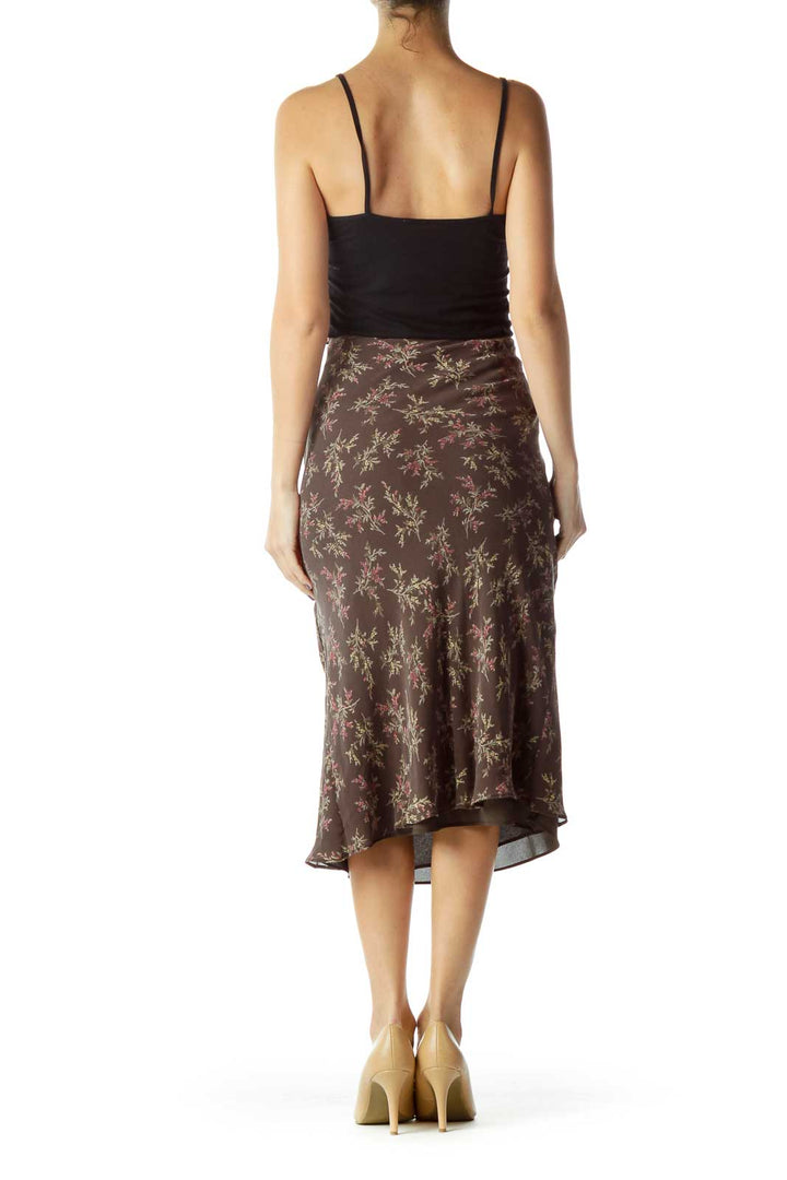 Brown Floral Knee-Length Skirt