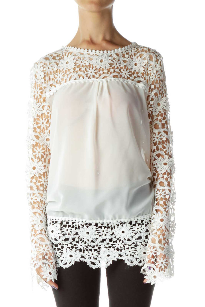 White Embroidered Lace Longsleeve Blouse