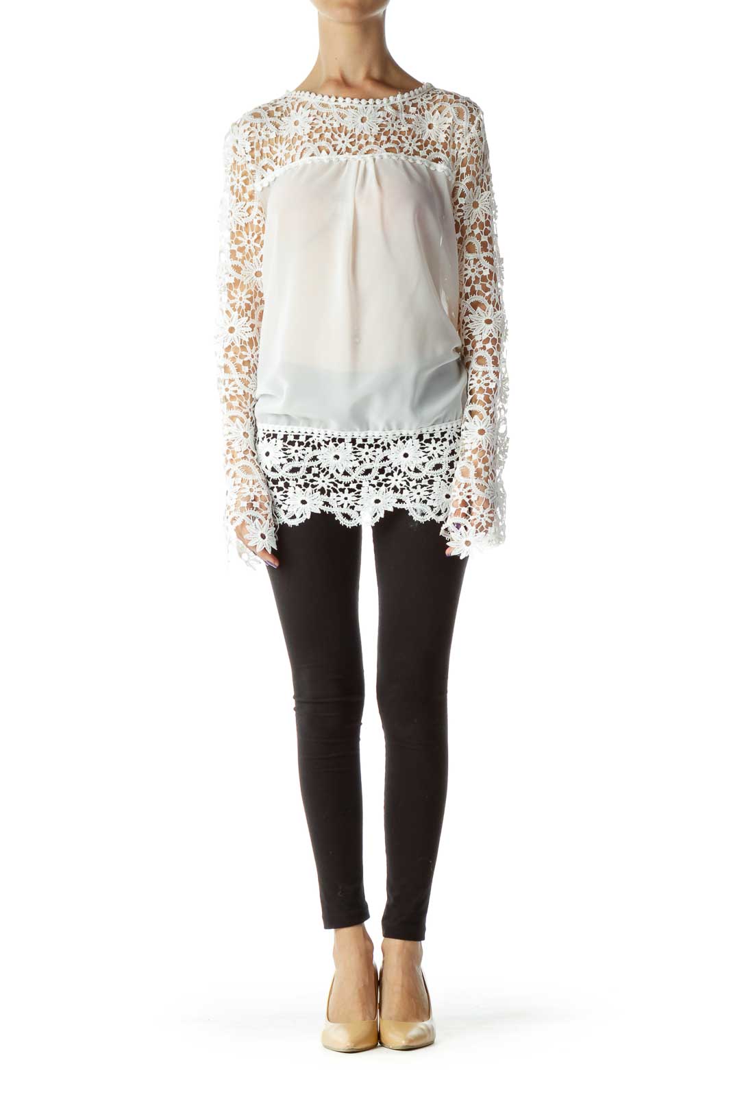 White Embroidered Lace Longsleeve Blouse