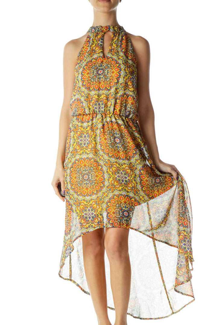 Yellow Orange Blue White High-Low Sleeveless Dress