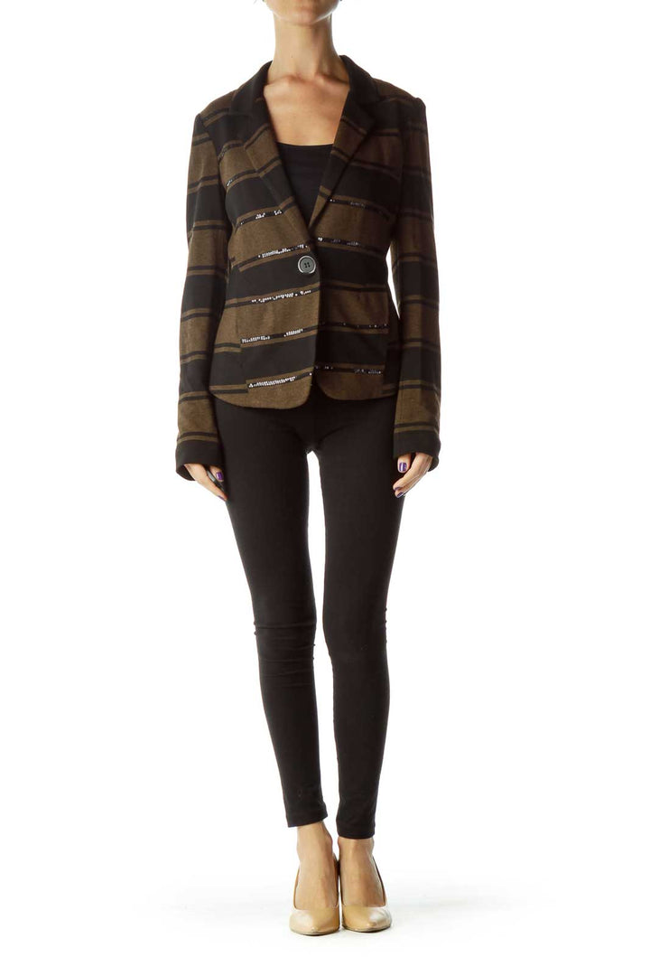 Black Brown Stripe Sequin Detailed Jacket