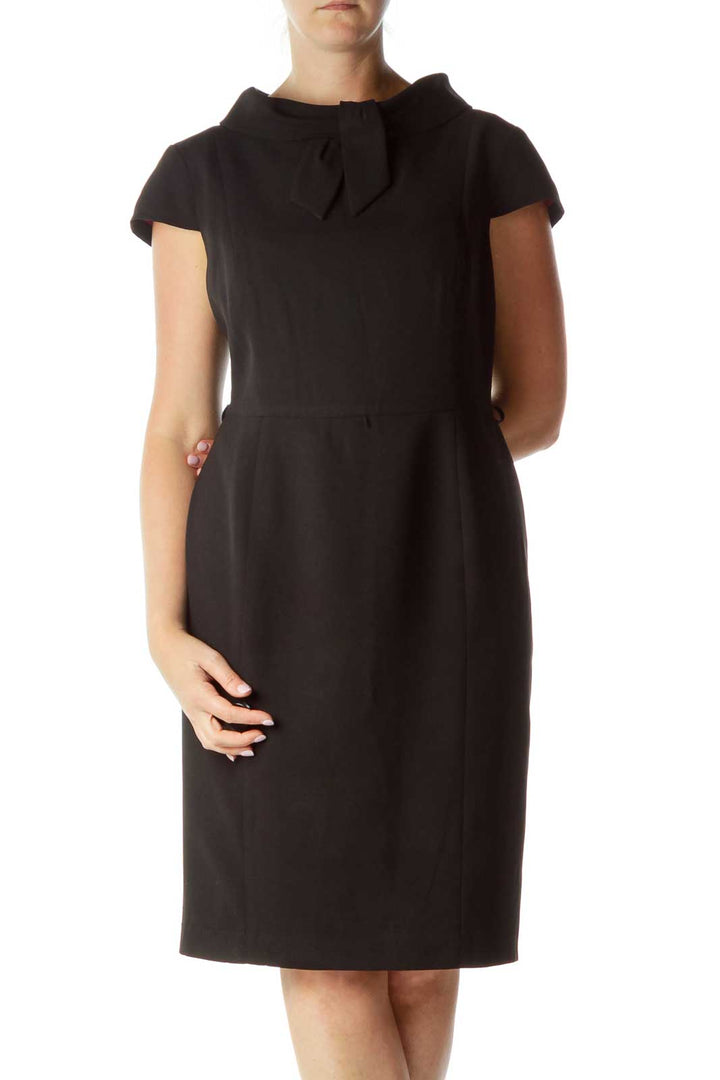 Black Tie Neck Detail Work Dress