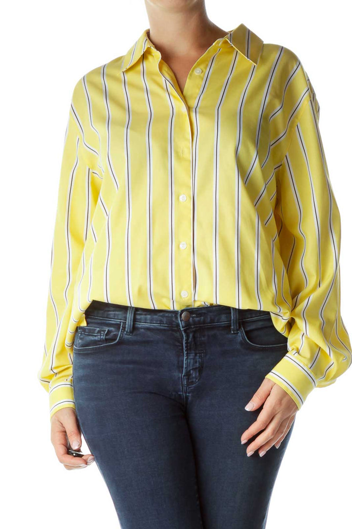 Yellow Black White Pinstriped Button-Up Shirt