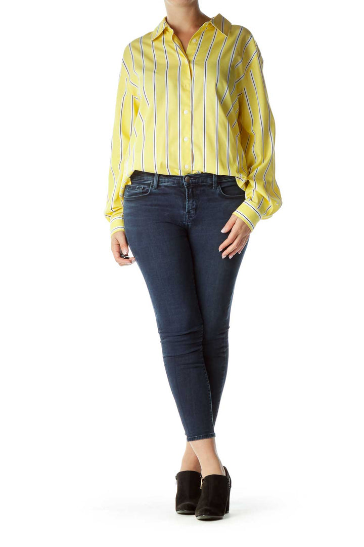 Yellow Black White Pinstriped Button-Up Shirt