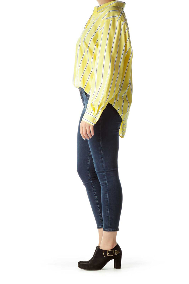 Yellow Black White Pinstriped Button-Up Shirt