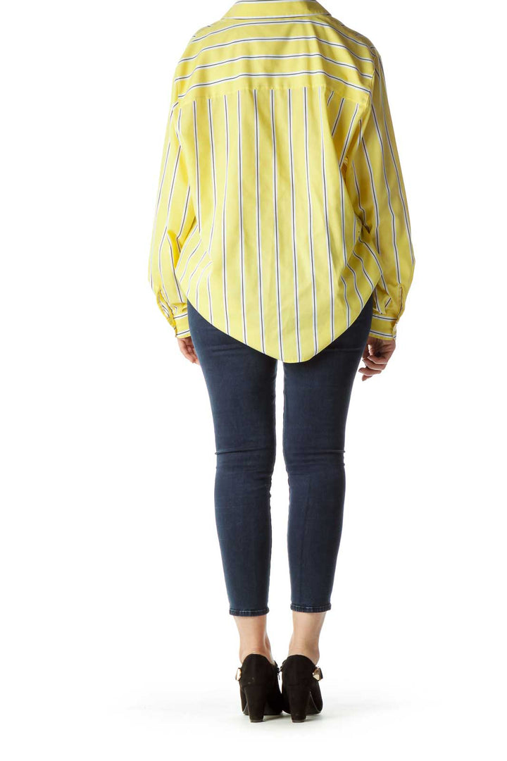 Yellow Black White Pinstriped Button-Up Shirt