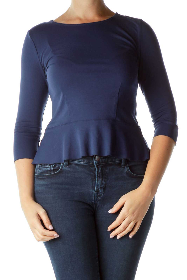 Navy 3/4-Sleeve Peplum Top