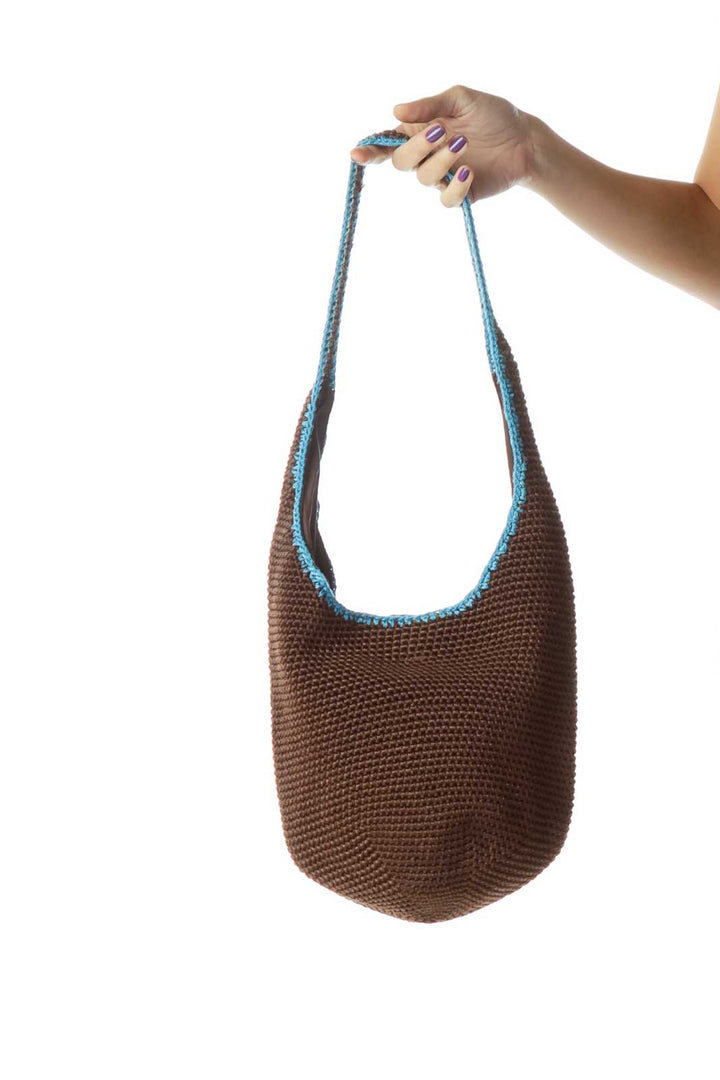 Brown Blue Crocheted Shoulder Bag