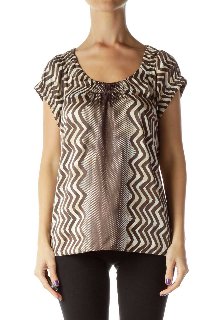 Brown Cream Zig Zag Dotted Top