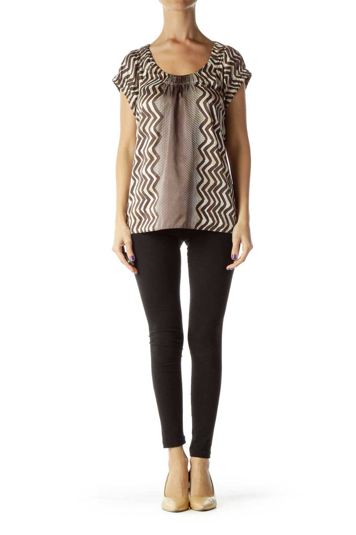 Brown Cream Zig Zag Dotted Top