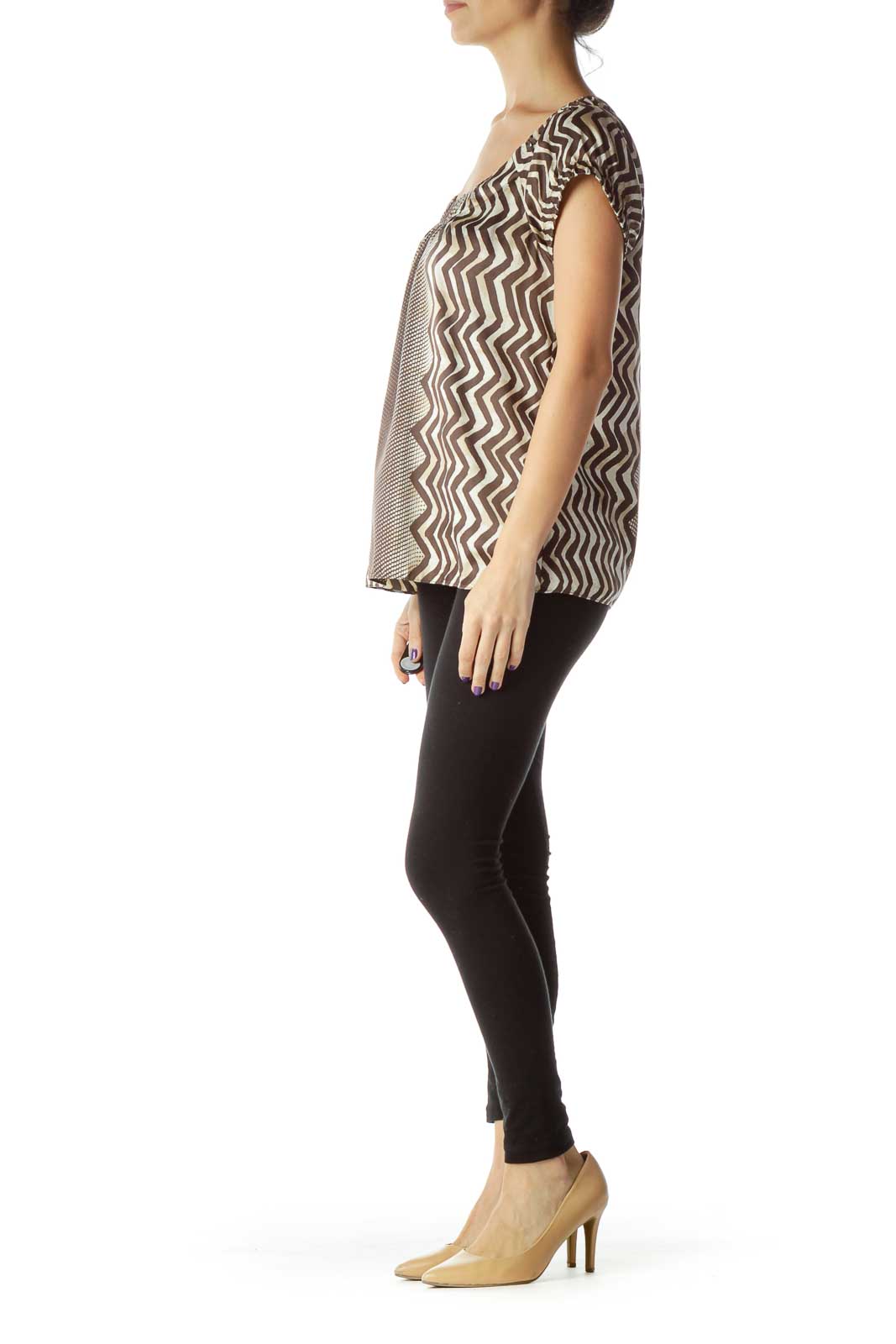 Brown Cream Zig Zag Dotted Top