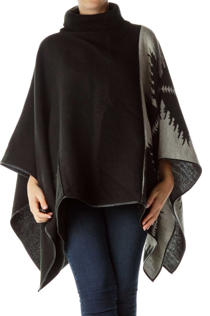 Blue Cream Turtleneck Poncho