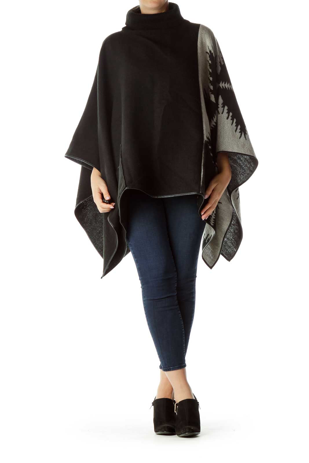 Blue Cream Turtleneck Poncho