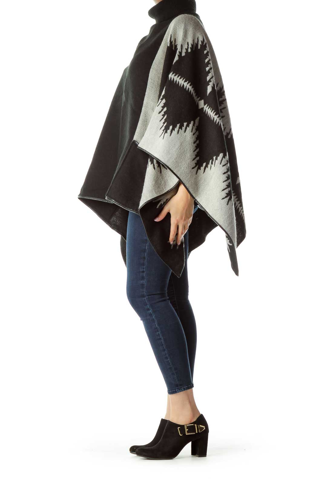 Blue Cream Turtleneck Poncho