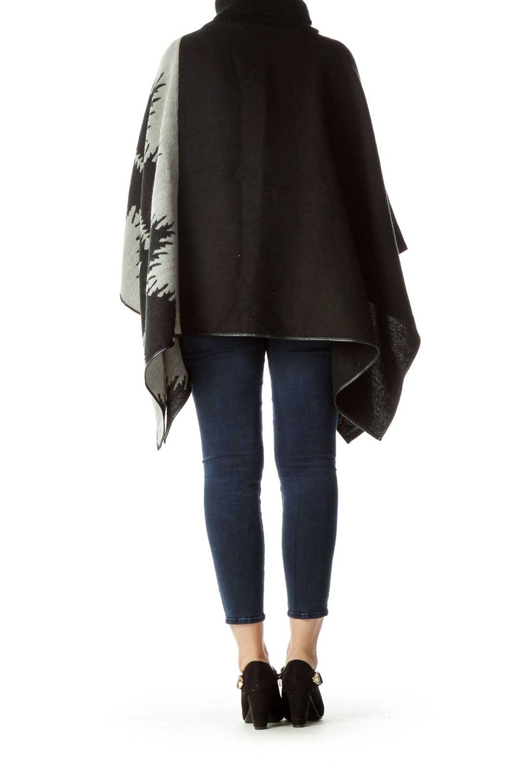 Blue Cream Turtleneck Poncho