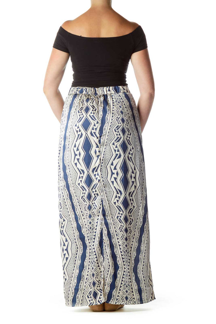 Cream Blue Tribal Print Maxi Skirt