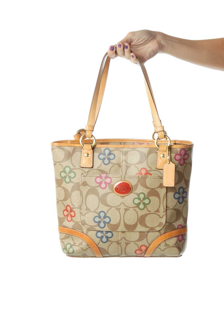 Brown Flower Detail Monogram Tote