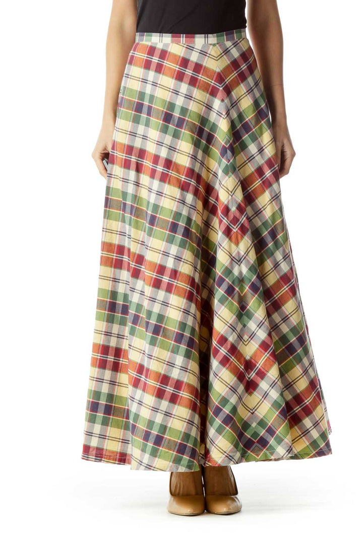 Red Green Yellow Checkered Maxi Skirt