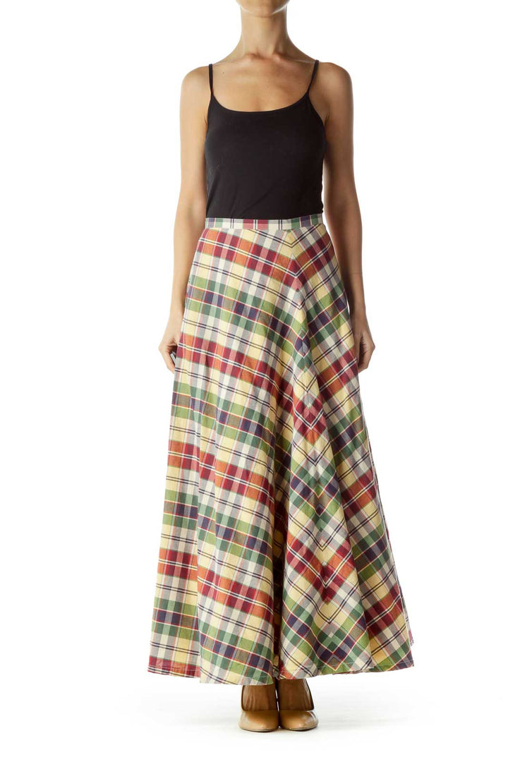 Red Green Yellow Checkered Maxi Skirt