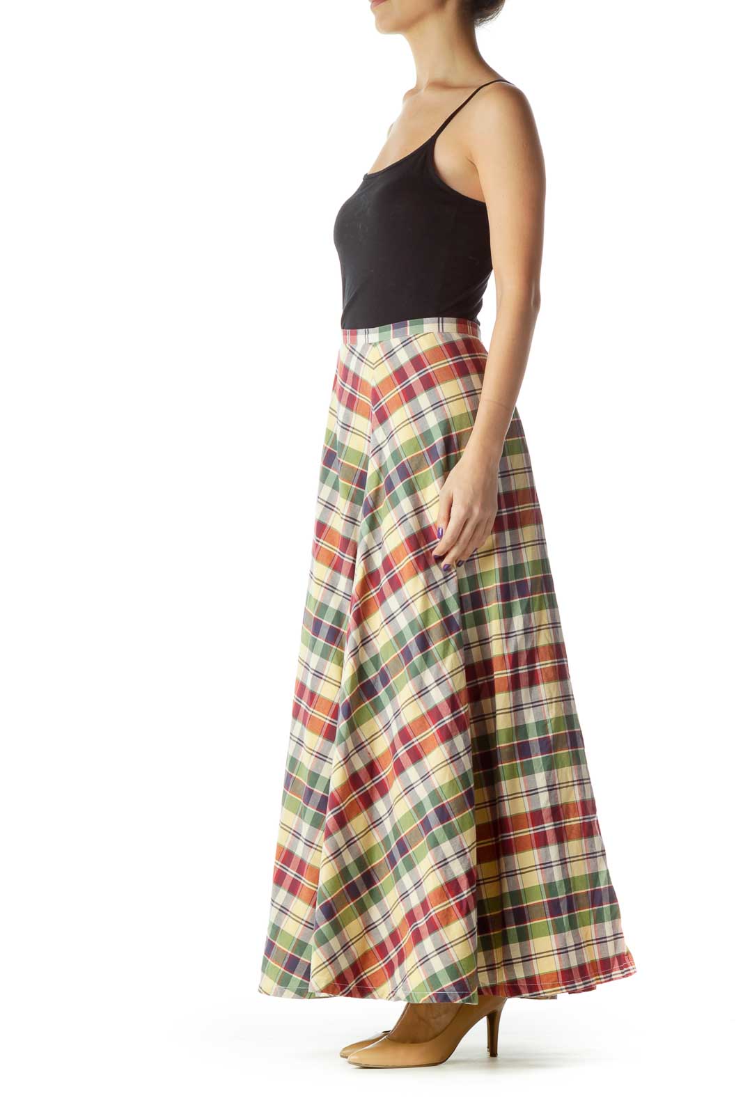 Red Green Yellow Checkered Maxi Skirt