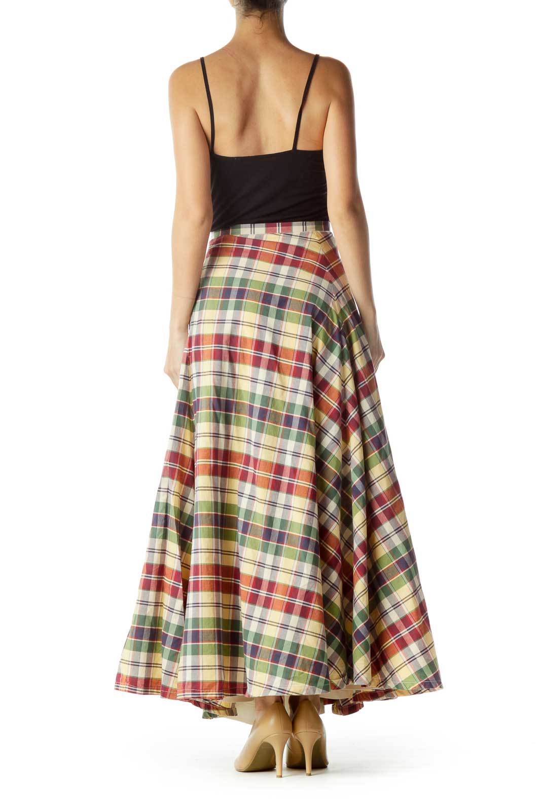 Red Green Yellow Checkered Maxi Skirt