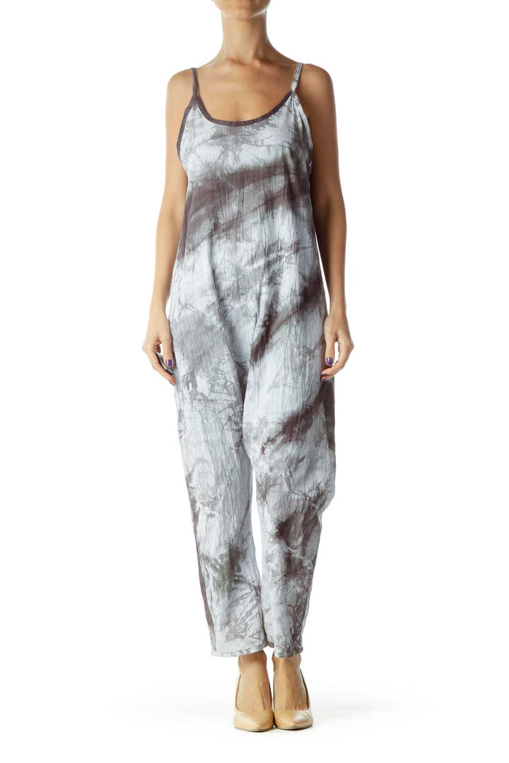 Gray Tie Dye Cropped Jumpsuit