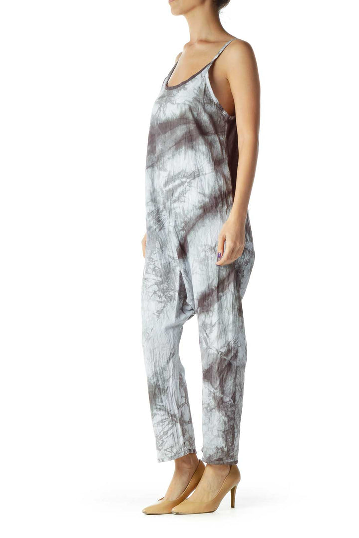 Gray Tie Dye Cropped Jumpsuit