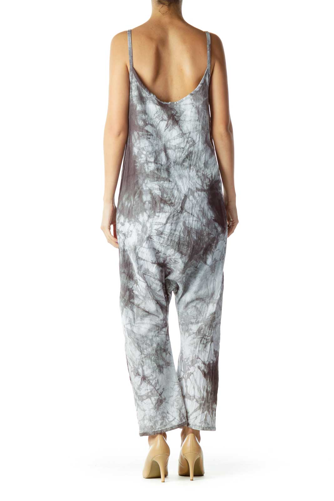 Gray Tie Dye Cropped Jumpsuit