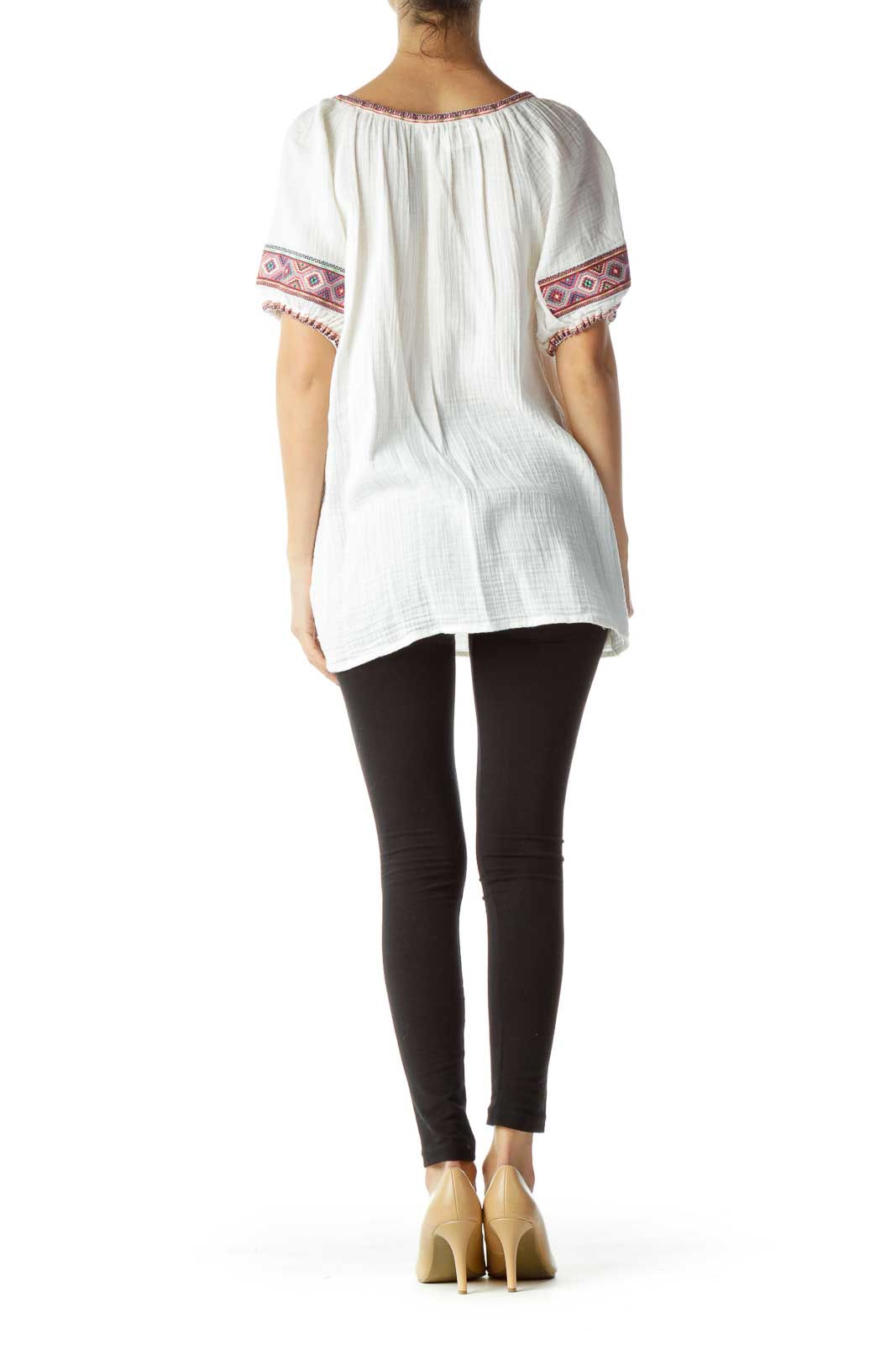 Cream Puff Sleeve Embossed Tunic