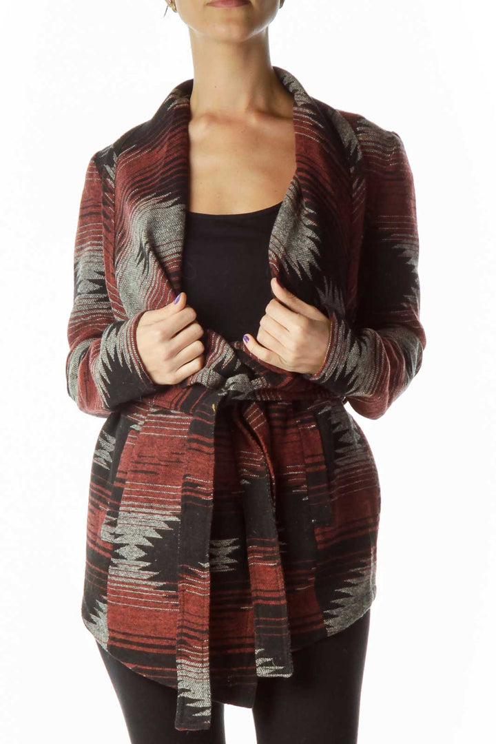 Black Red Geometric Print Sweater