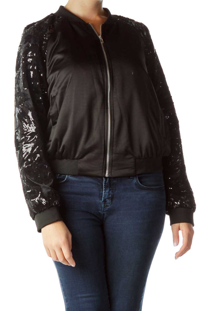 Black Sequined Bomber Jacket