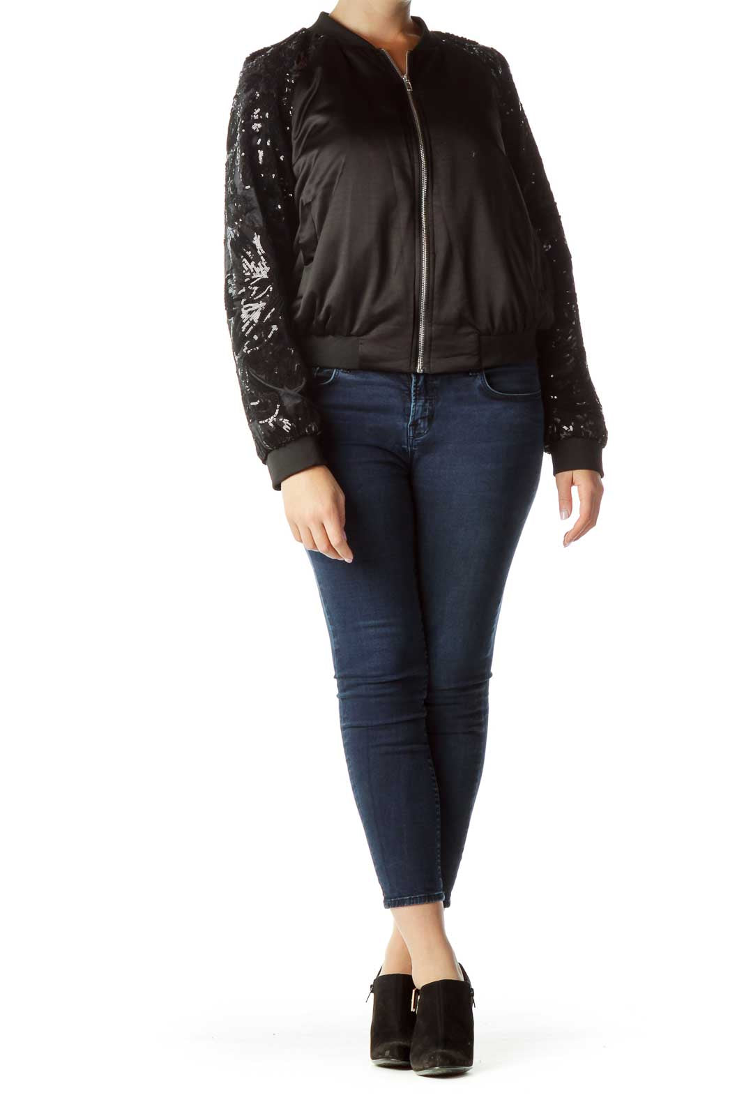 Black Sequined Bomber Jacket