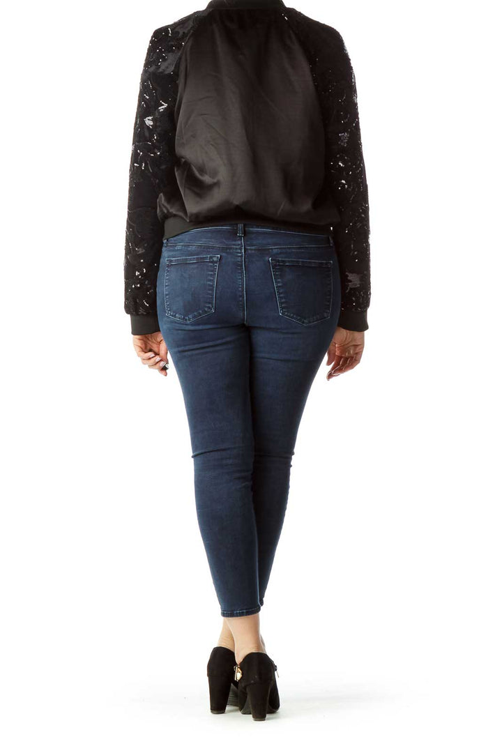 Black Sequined Bomber Jacket