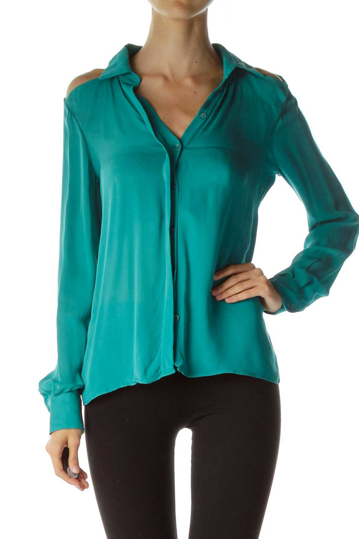 Green Cut-Out Silk Blouse