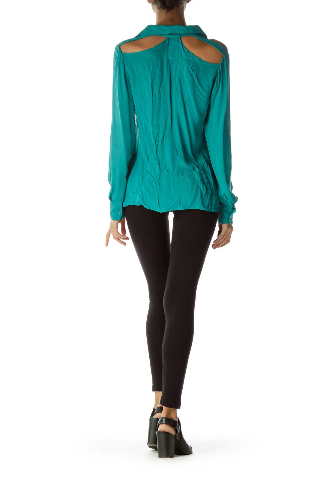 Green Cut-Out Silk Blouse