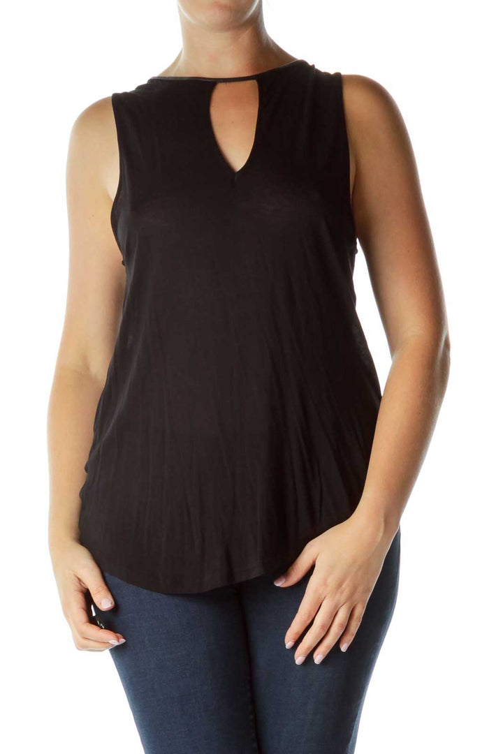 Black Fringe Back Tank Top