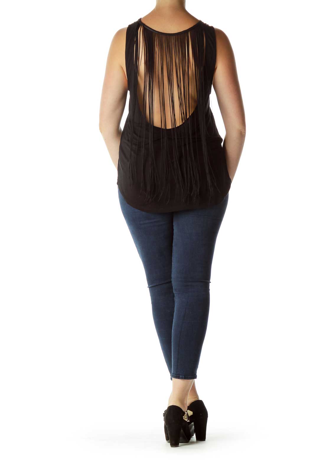 Black Fringe Back Tank Top