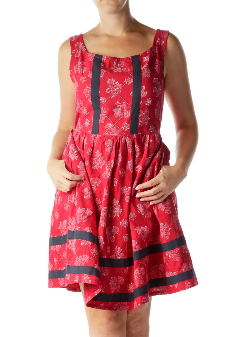 Red White Flower Print Work Dress