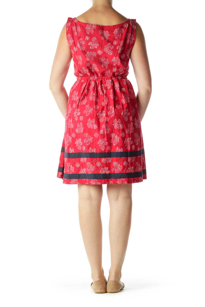 Red White Flower Print Work Dress